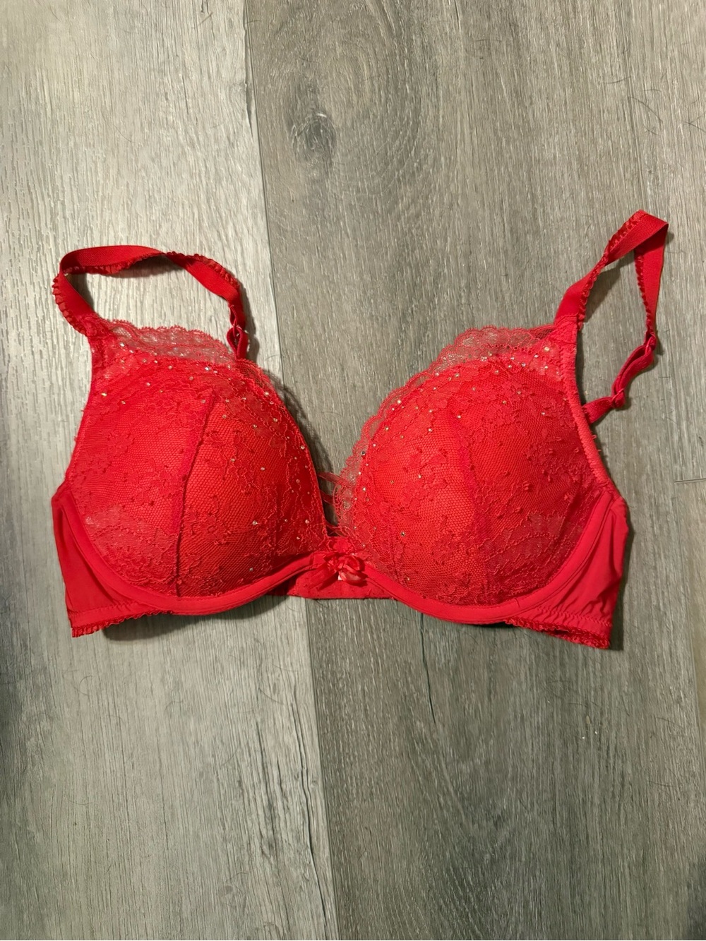 Victoria's Secret Red Lace Push-Up Bra with Sequin Accents